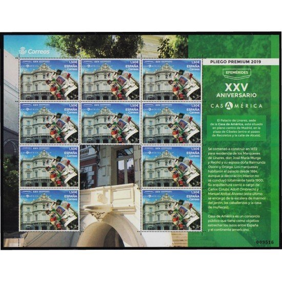 España Pliego Premium 80 2019 XXV Aniversario de la Casa de América MNH España Pliego Premium 80 2019 XXV Aniversario de la Casa de América MNH