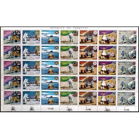 Paraguay 1332/38 1973 Minihojita Vuelos Apollo XI a XVII MNH
