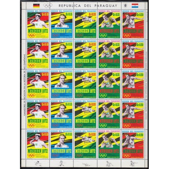 Paraguay 1110/14 1971 Minihojita Juegos olímpicos de Munich MNH Paraguay 1110/14 1971 Minihojita Juegos olímpicos de Munich MNH