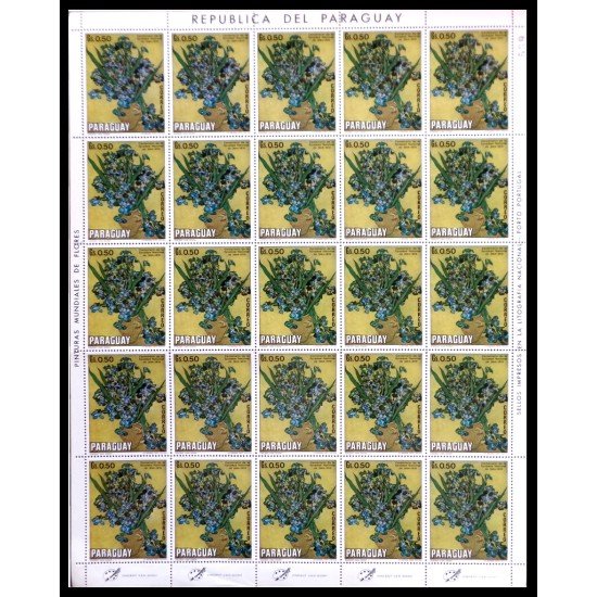 Paraguay 1094 1970  Minihojita Pintura de flores flowers MNH