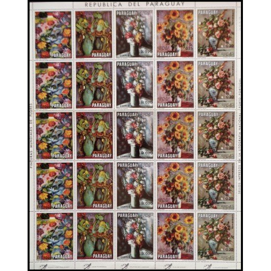 Paraguay 1089/93 1970  Minihojita Pinturas de flores flowers MNH