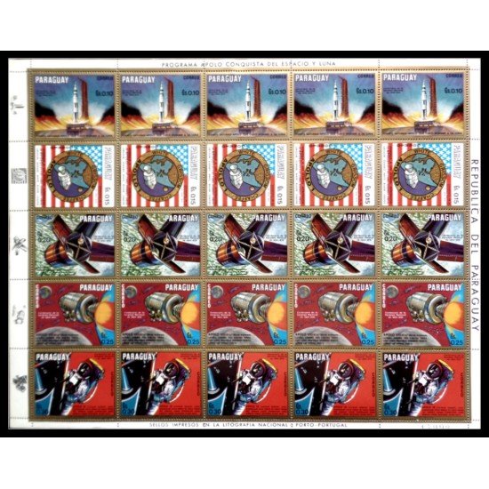 Paraguay 1075/79 1970 Minihojita Conquista de la Luna y el Espacio MNH