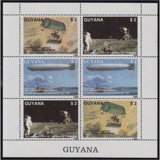 Guyana 2082/84 1989 Minihojita Conquista del aire y del espacio MNH Guyana 2082/84 1989 Minihojita Conquista del aire y del espacio MNH