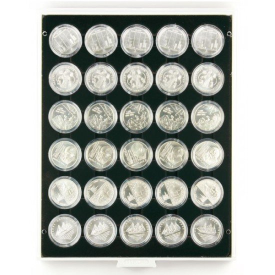 Lindner 2226C Bandeja 39,5 mm para monedas con 30 huecos redondos en cápsulas
