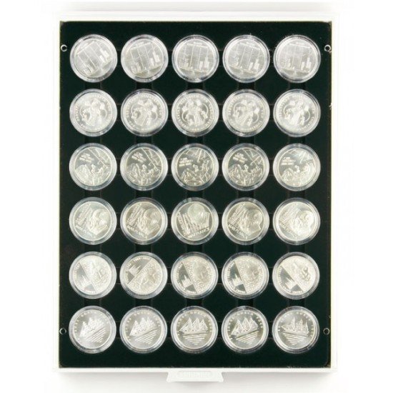Lindner 2537C Bandeja 37 mm para monedas con 30 huecos redondos en cápsulas