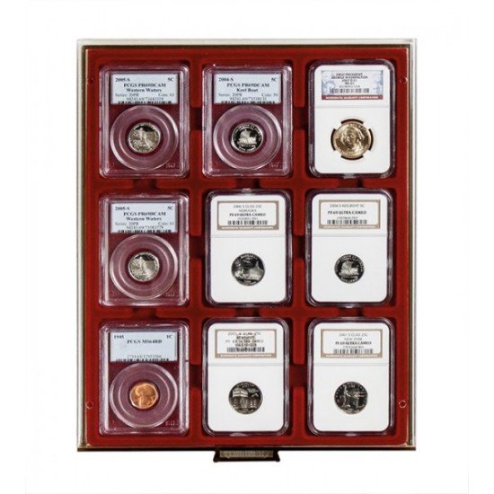 Lindner 2619 Bandeja 63 x 85 mm con 9 compartimentos rectangulares cápsulas para monedas US originales Lindner 2619 Bandeja 63 x 85 mm con 9 compartimentos rectangulares cápsulas para monedas US originales