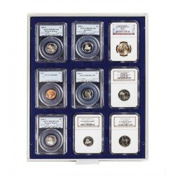 Lindner 2219M Bandeja 63 x 85 mm con 9 compartimentos rectangulares cápsulas para monedas US originales Lindner 2219M Bandeja 63 x 85 mm con 9 compartimentos rectangulares cápsulas para monedas US originales