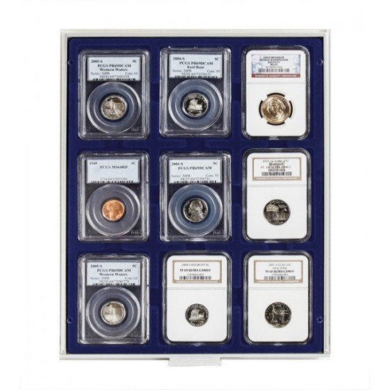 Lindner 2219M Bandeja 63 x 85 mm con 9 compartimentos rectangulares  cápsulas para monedas US originales