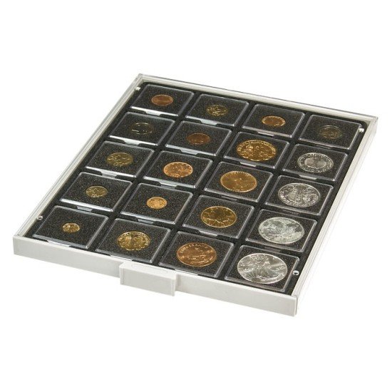 Lindner 2122C Bandeja 50 mm para monedas con 20 huecos cuadrados para octos y marquitos