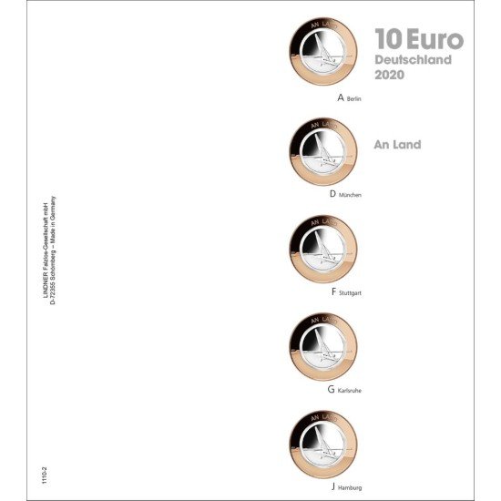 Lindner 1110-2 hojas pre-impresas para monedas de colección de 10 euros Lindner 1110-2 hojas pre-impresas para monedas de colección de 10 euros
