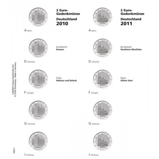 Lindner 1505-3 Hojas individuales para monedas conmemorativas de 2 Euros Estados Federados Alemanes