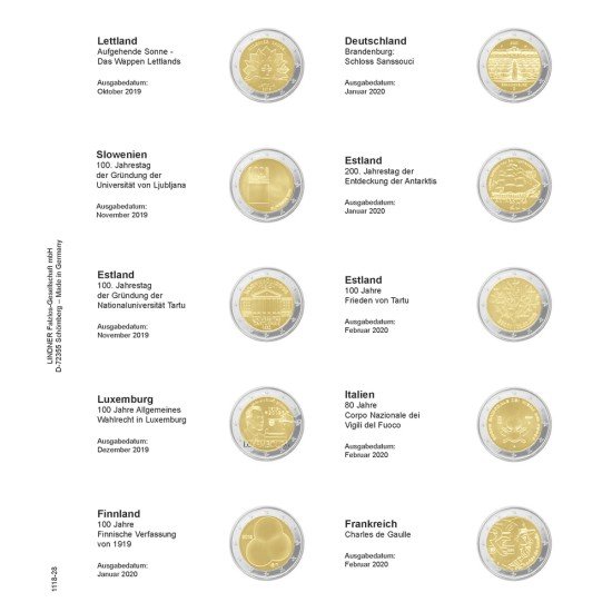 Lindner 1118-28 Hojas individuales para monedas conmemorativas de 2 Euros