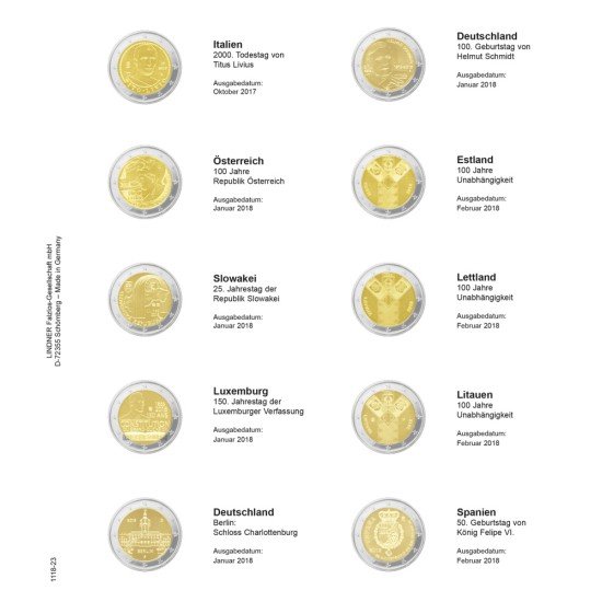 Lindner 1118-23 Hojas individuales para monedas conmemorativas de 2 Euros