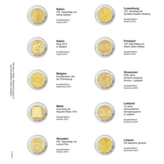 Lindner 1118-17 Hojas individuales para monedas conmemorativas de 2 Euros