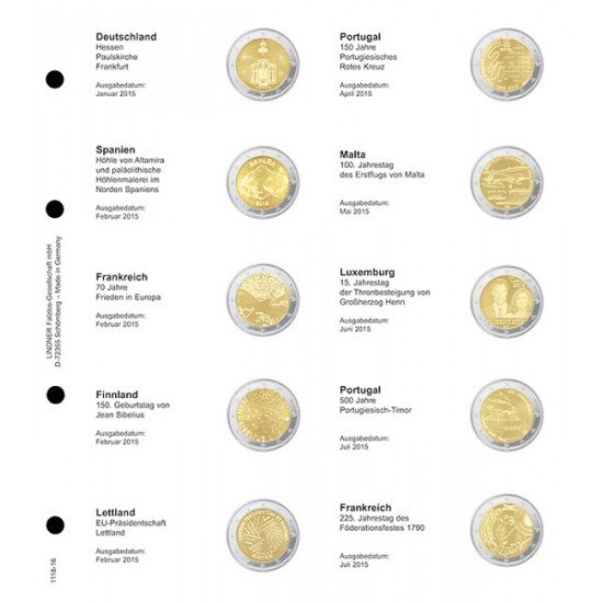 Lindner 1118-16 Hojas individuales para monedas conmemorativas de 2 Euros