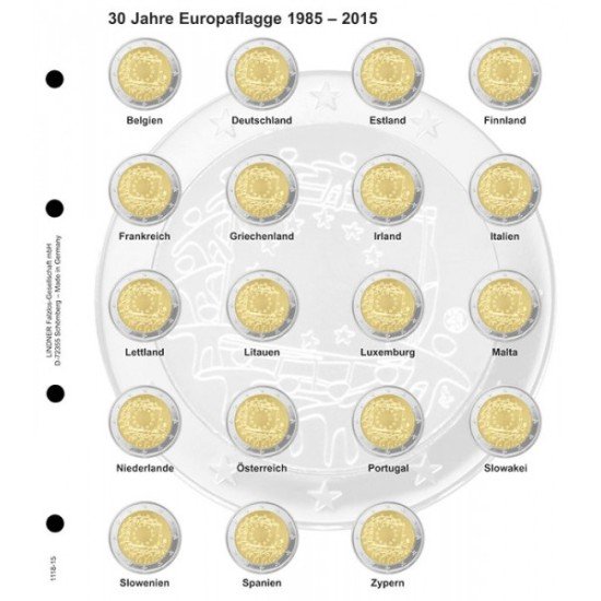Lindner 1118-15 Hojas individuales para monedas conmemorativas de 2 Euros Lindner 1118-15 Hojas individuales para monedas conmemorativas de 2 Euros