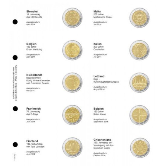 Lindner 1118-13 Hojas individuales para monedas conmemorativas de 2 Euros Lindner 1118-13 Hojas individuales para monedas conmemorativas de 2 Euros