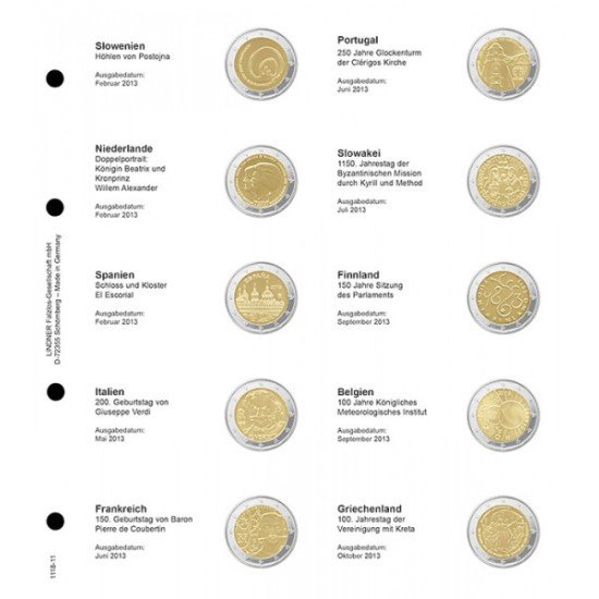 Lindner 1118-11 Hojas individuales para monedas conmemorativas de 2 Euros Lindner 1118-11 Hojas individuales para monedas conmemorativas de 2 Euros