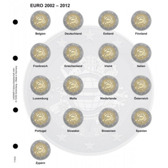 Lindner 1118-8 Hojas individuales para monedas conmemorativas de 2 Euros Lindner 1118-8 Hojas individuales para monedas conmemorativas de 2 Euros