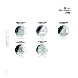 Lindner 1520-16 Hojas individuales para álbum pre-impreso para monedas conmemorativas de 20 Euros de Alemania Lindner 1520-16 Hojas individuales para álbum pre-impreso para monedas conmemorativas de 20 Euros de Alemania