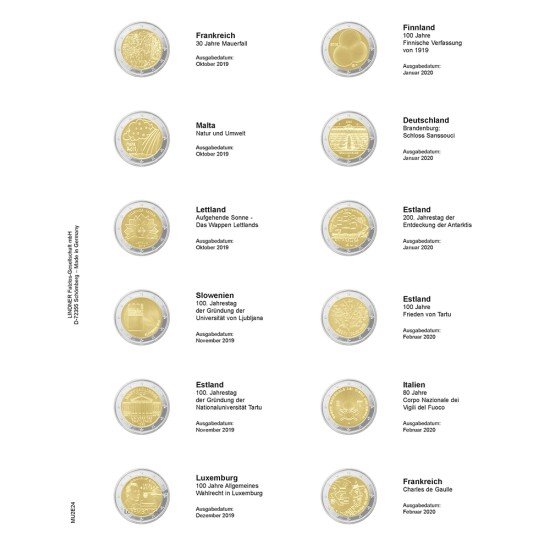Lindner MU2E24 Hojas individuales pre-impresas para monedas de 2 Euros