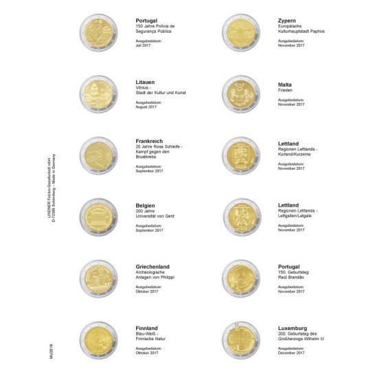 Lindner MU2E19 Hojas individuales pre-impresas para monedas de 2 Euros