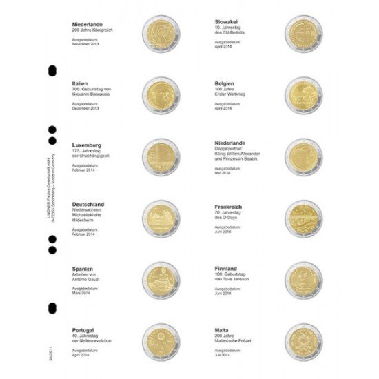 Lindner MU2E11 Hojas individuales pre-impresas para monedas de 2 Euros