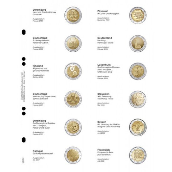 Lindner MU2E2 Hojas individuales pre-impresas para monedas de 2 Euros
