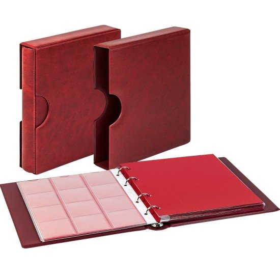 Lindner 1106EK-W karat álbum CLASSIC con estuche protector con recortes rojo vino