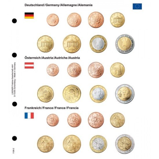 Lindner 1108-2 karat Página ilustrada para juegos de monedas EURO Lindner 1108-2 karat Página ilustrada para juegos de monedas EURO
