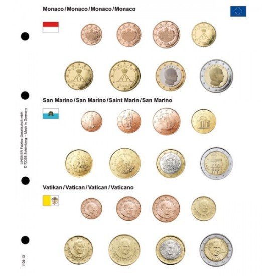 Lindner 1108-13 karat Página ilustrada para juegos de monedas EURO Lindner 1108-13 karat Página ilustrada para juegos de monedas EURO