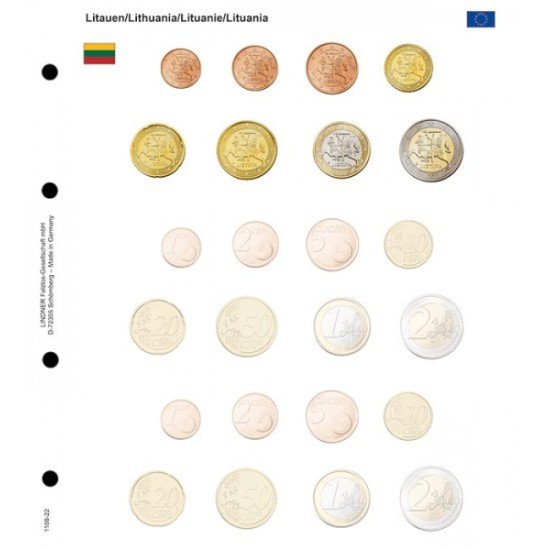 Lindner 1108-22 karat Página ilustrada para juegos de monedas EURO