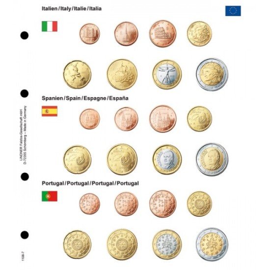 Lindner 1108-7 karat Página ilustrada para juegos de monedas EURO Lindner 1108-7 karat Página ilustrada para juegos de monedas EURO