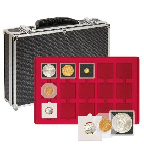 Lindner 2338-120 Maletín grande para colección de monedas con 8 tableros rojas para 120 marquitos para monedas 50x50 mm Lindner 2338-120 Maletín grande para colección de monedas con 8 tableros rojas para 120 marquitos para monedas 50x50 mm