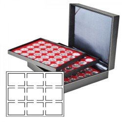 Lindner 2365-2219E Estuche Nera XL con 3 bandejas e inserciones de monedas de color rojo claro para 27 cápsulas de monedas de EE. UU Lindner 2365-2219E Estuche Nera XL con 3 bandejas e inserciones de monedas de color rojo claro para 27 cápsulas de monedas de EE. UU