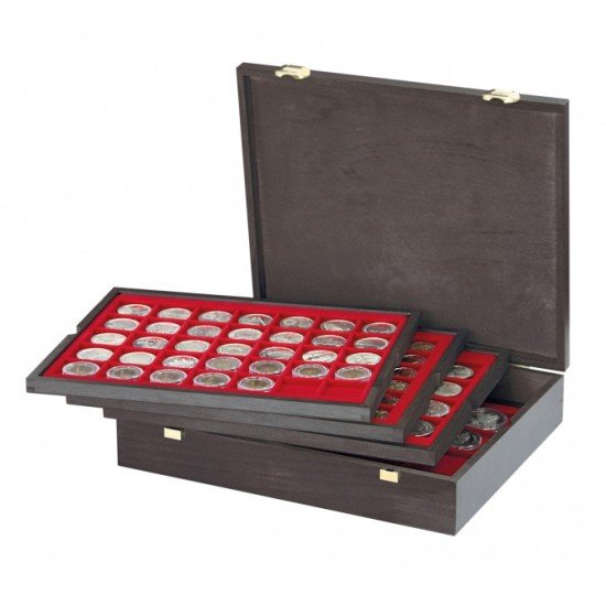 Lindner 2494-1 Estuche Carus-4 para 127 monedas de madera auténtica Lindner 2494-1 Estuche Carus-4 para 127 monedas de madera auténtica