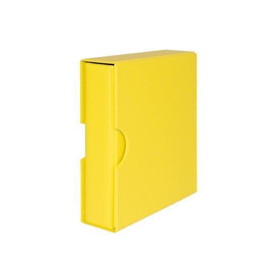 Lindner S3542-9 Carpeta de anillas (amarillo) acolchada de plástico con mecanismo estándar de 4 anillos y funda a juego.