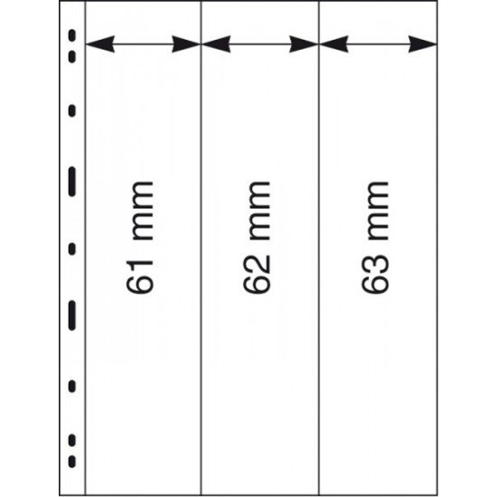 Lindner 083 Hojas UNIPLATE 276/61/62/63 mm 3 tiras Transparentes
