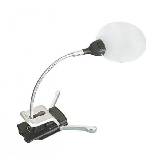 Lindner 7154 Lupa con abrazadera de pie sin montura con iluminación LED - 2,5 x