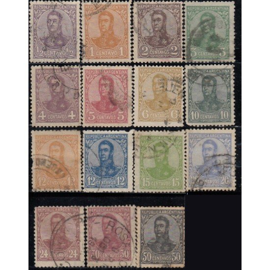 Argentina 132/47 1908/09 Efígie de San Martín usados Argentina 132/47 1908/09 Efígie de San Martín usados