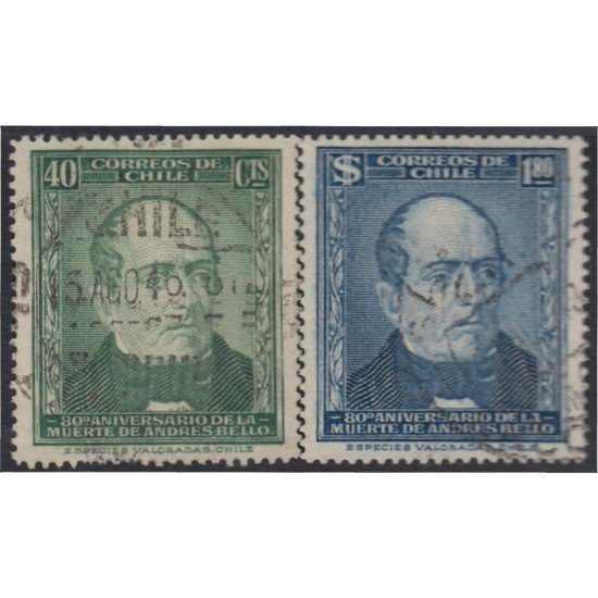 Chile 213/14 1946 80º Aniversario de la muerte de Andrés Bello usados