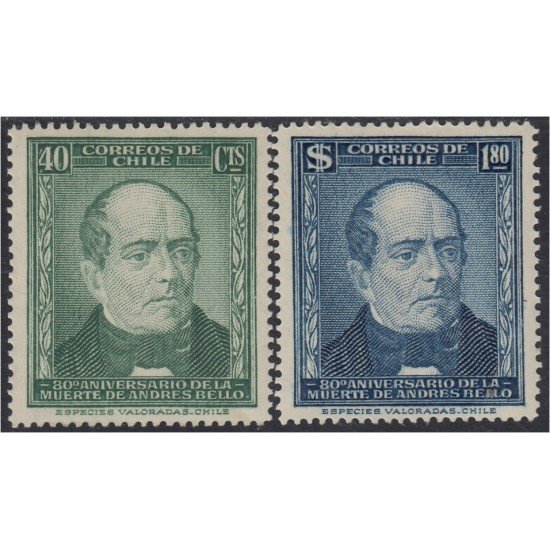 Chile 213/14 1946 80º Aniversario de la muerte de Andrés Bello MH