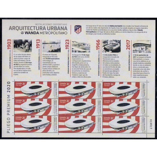 España Pliego Premium 96 2020 Arquitectura urbana Instalaciones deportivas Wanda Metropolitano Fútbol MNH España Pliego Premium 96 2020 Arquitectura urbana Instalaciones deportivas Wanda Metropolitano Fútbol MNH