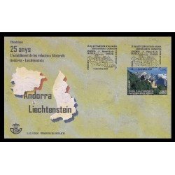 Andorra Española 502 2020 25 años del establecimiento de relaciones bilaterales Andorra Liechtenstein SPD Sobre Primer día