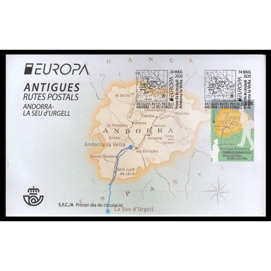 Andorra Española 496 2020 Antiguas Rutas Postales SPD Sobre Primer día