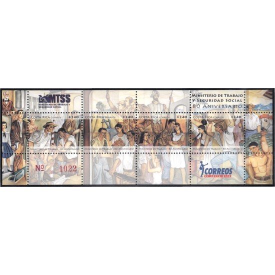 Costa Rica 873/76 2008 80 Años del Ministerio de Tabajo Pintura Mural MNH Costa Rica 873/76 2008 80 Años del Ministerio de Tabajo Pintura Mural MNH