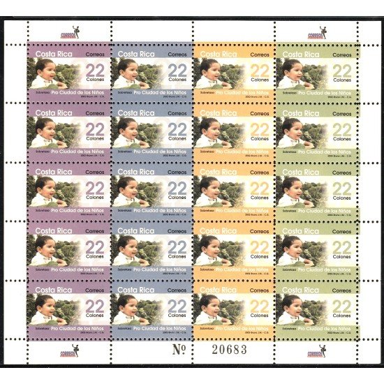 Costa Rica 718a/21a 2002 Minipliego Navidad Sobre tasa en beneficio de la Ciudad de los Niños Sellos nuevos sin fijasellos Foto estándar