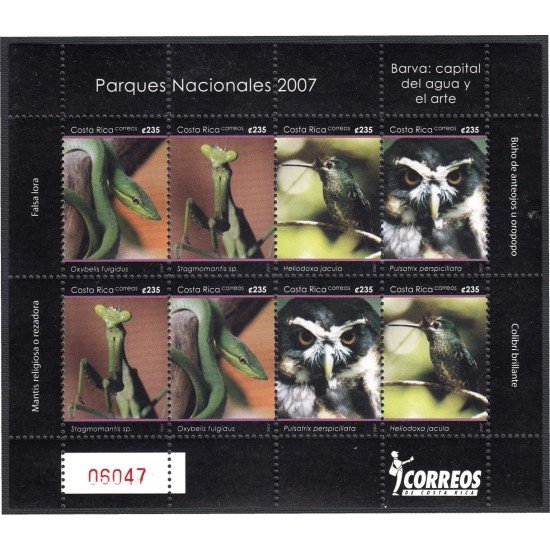 Costa Rica 837a/40a 2007 Minipliego Fauna de Costa Rica MNH