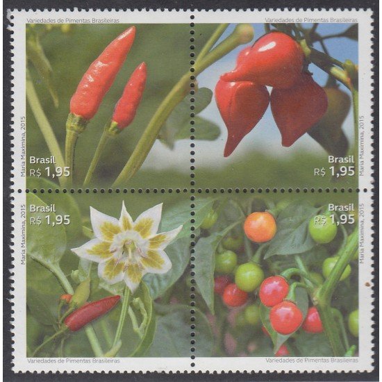 Brasil Brazil 3457/60 2015 Variedades de pimientos brasileños MNH Brasil Brazil 3457/60 2015 Variedades de pimientos brasileños MNH
