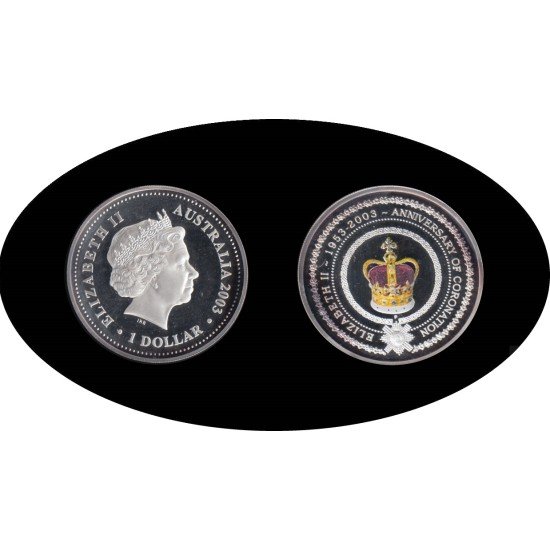 Australia 1 OZ onza 2003 Corona 1$ Color Plata Ag Australia 1 OZ onza 2003 Corona 1$ Color Plata Ag